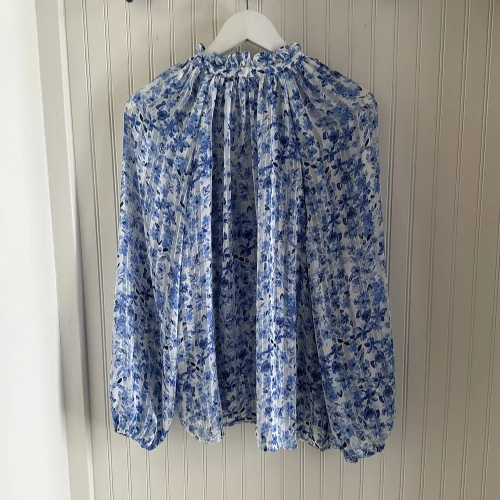 H&M Frill Crepe Floral Long Sleeve Blouse - Picture 8 of 8